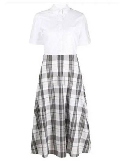 Women's Check A-Line Oxford Midi Dress White Grey - THOM BROWNE - BALAAN 2