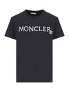 Embroidered Logo Cotton Short Sleeve T-Shirt Navy - MONCLER - BALAAN 3