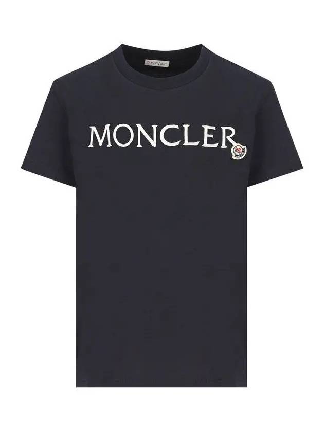 Embroidered Logo Cotton Short Sleeve T-Shirt Navy - MONCLER - BALAAN 2