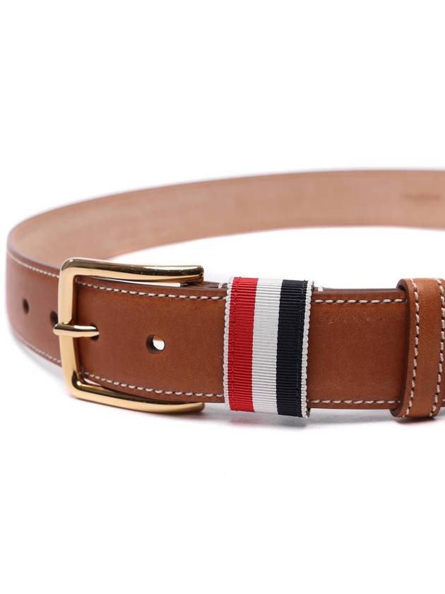 Three Stripe Tab Leather Belt Brown - THOM BROWNE - BALAAN 5