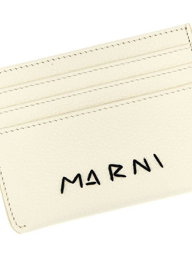 Embroidered Logo Leather Card Wallet White - MARNI - BALAAN 4