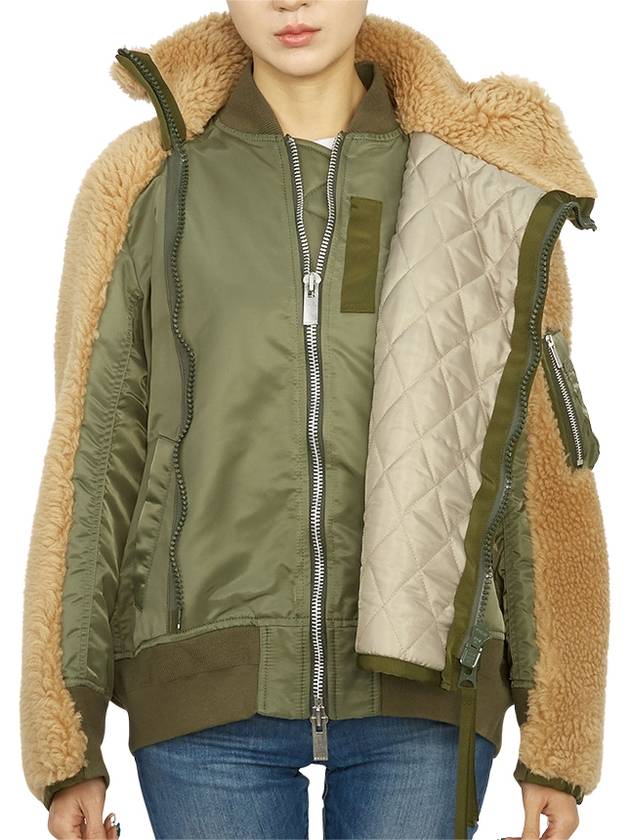 Panelled Teddy Faux Jacket Brown Green - SACAI - BALAAN 6