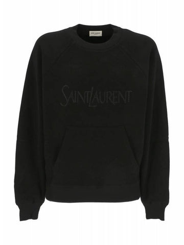 Embroidered Logo Cotton Sweatshirt Black - SAINT LAURENT - BALAAN 1