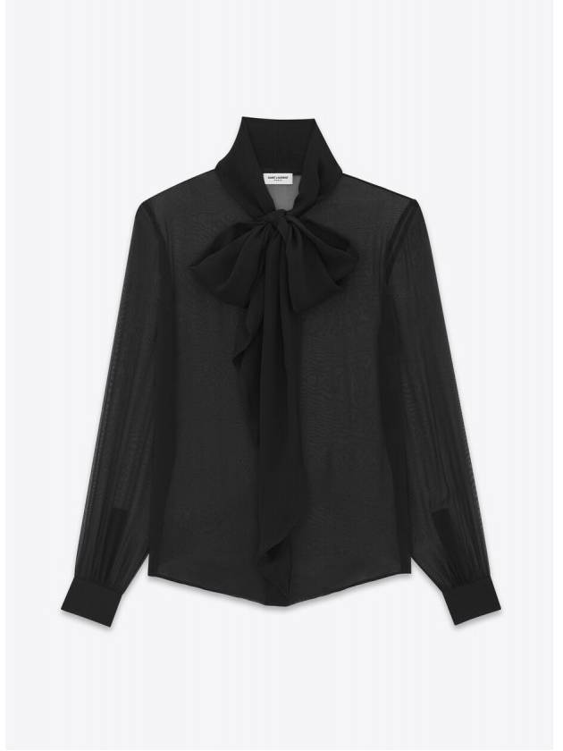 Silk Muslin Crepe Blouse Black - SAINT LAURENT - BALAAN 9