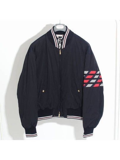 4 Bar Striped Puffer Bomber Jacket Navy - THOM BROWNE - BALAAN 2