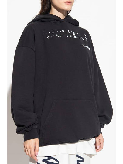 Logo Oversized Cotton Hoodie Black - BALENCIAGA - BALAAN 2