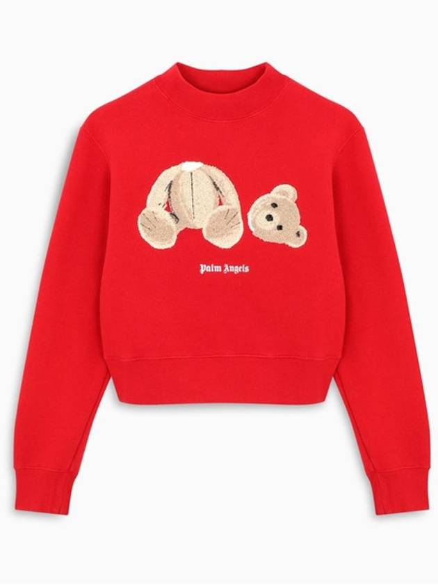 Bear Crop Sweatshirt Red Women s PWBA016S21FLE001 2560 - PALM ANGELS - BALAAN 1