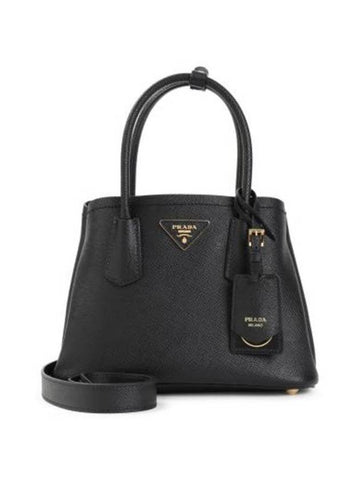 Double Saffiano Leather Mini Bag Black - PRADA - BALAAN 1