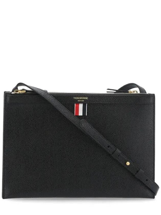 Double Zipper Cross Document Clutch Bag Black - THOM BROWNE - BALAAN.