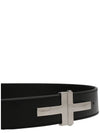 Logo Decorated Leather Belt Black - TOM FORD - BALAAN 4