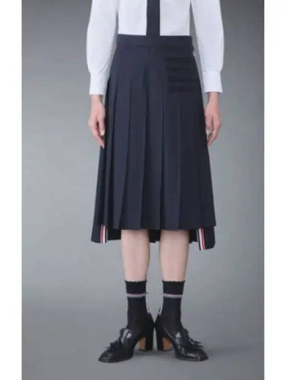 4 Bar Logo Plain Weave Wool Pleated Skirt Navy - THOM BROWNE - BALAAN 2