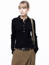 Four Woman Women s Soft Slim Button Collar Knit Black W243TP08BK - CHANCE'S NOI - BALAAN 3