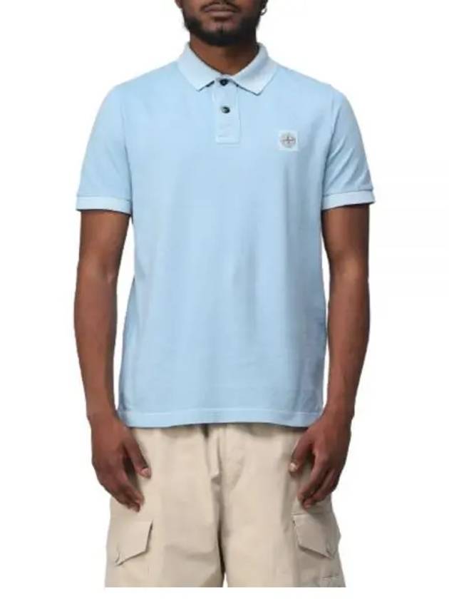 Men's Logo Patch Short Sleeve Polo Shirt Sky Blue - STONE ISLAND - BALAAN 2