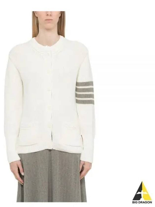 Women s Cable Trim Cardigan White FKC487A Y3017 - THOM BROWNE - BALAAN 1