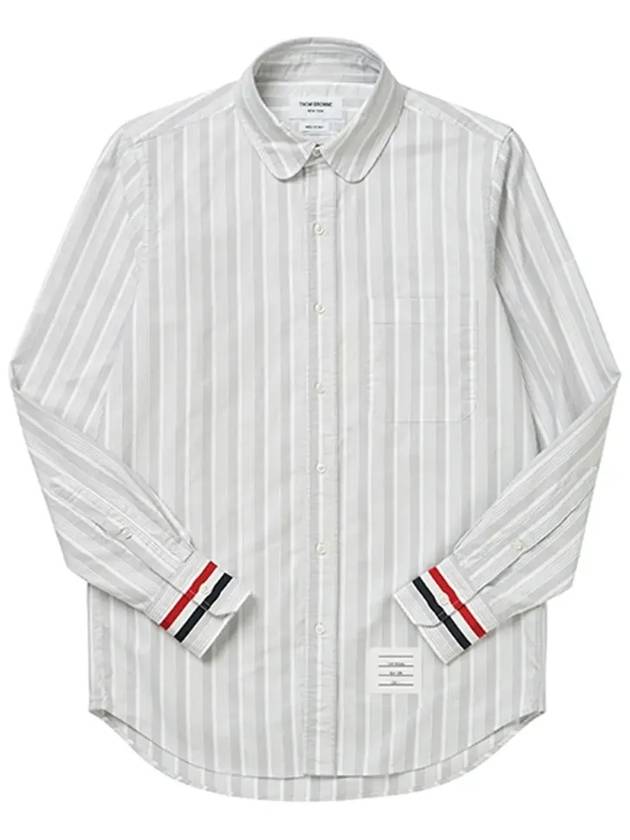 Three Stripes Cuff Striped Oxford Long Sleeve Shirt Medium Grey - THOM BROWNE - BALAAN 6