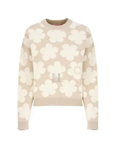 Floral Detail Crew Neck Knit Top Beige - KENZO - BALAAN 2