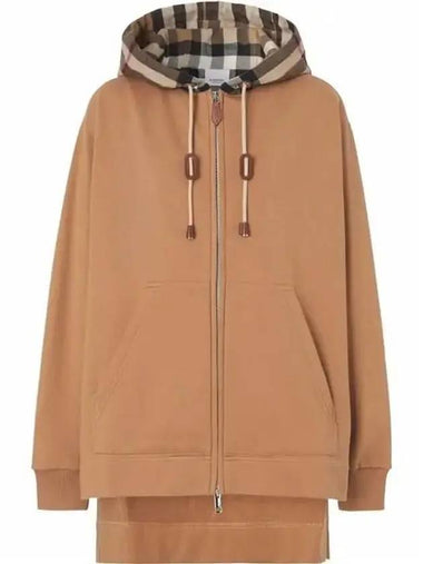 Cotton Check Zip-Up Hoodie Camel - BURBERRY - BALAAN 1