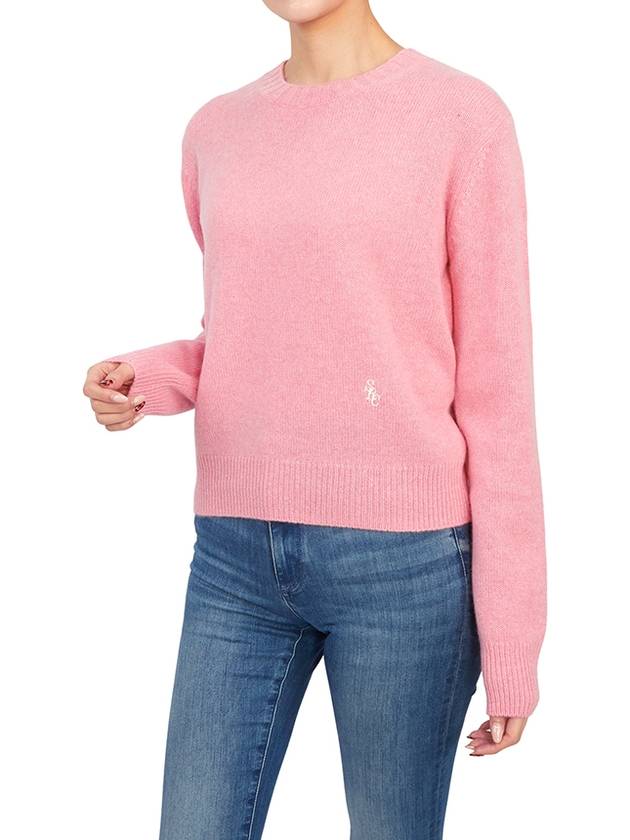 Embroidered Logo Crew Neck Cashmere Knit Top Pink - SPORTY & RICH - BALAAN 6