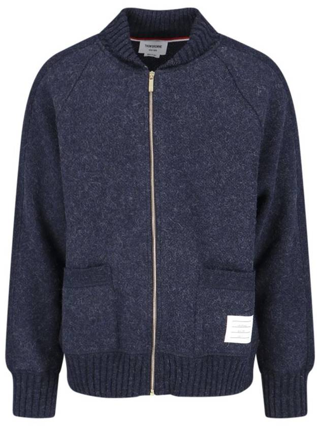 Zip Alpaca Wool Bomber Jacket Blue - THOM BROWNE - BALAAN 2