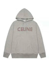 Burgundy Logo Print Cotton Fleece Hoodie Grey Melange - CELINE - BALAAN 2