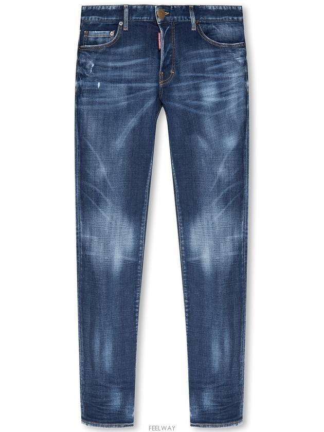 back logo patch cotton slim jeans navy - DSQUARED2 - BALAAN 4