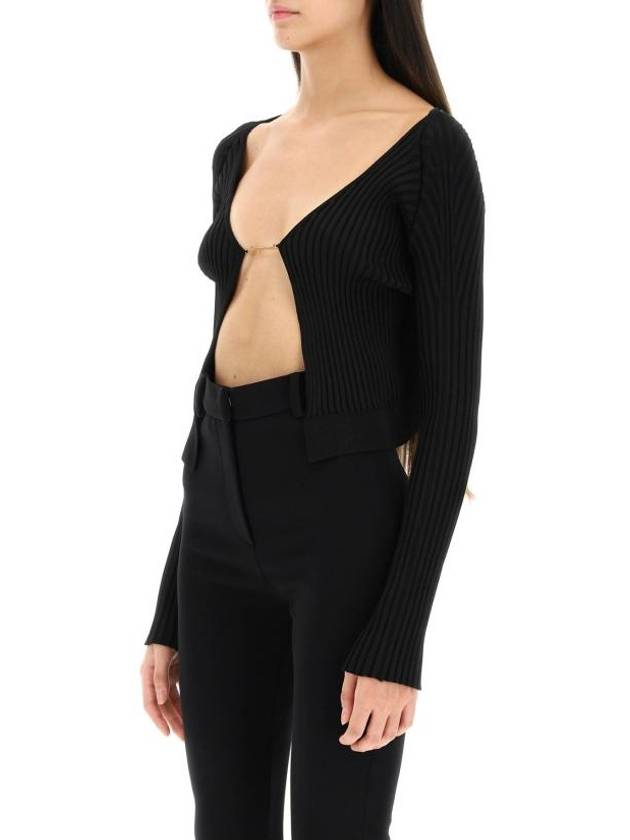 La Maille Pralu Longue Micro Charm Logo Cardigan Black - JACQUEMUS - BALAAN 5