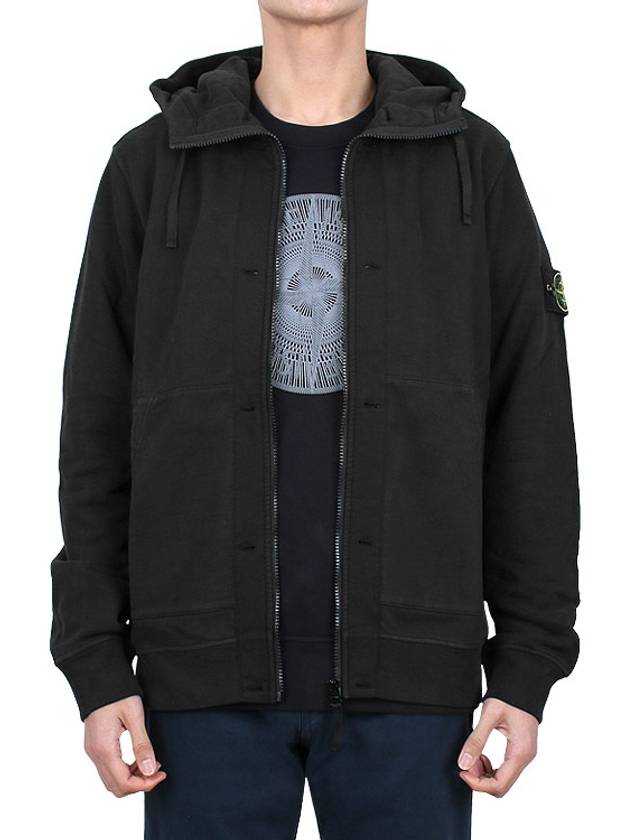 Brushed Cotton Fleece Garment Dyed Hooded Zip Up Black - STONE ISLAND - BALAAN 4