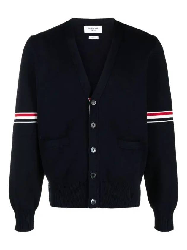 Milano Stitch Sprite Armband Cotton V-neck Cardigan Navy - THOM BROWNE - BALAAN 3