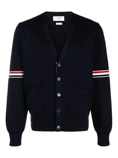 Milano Stitch Sprite Armband Cotton V-neck Cardigan Navy - THOM BROWNE - BALAAN 2