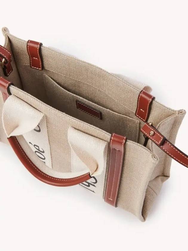 Woody Small Canvas Tote Bag White Brown Beige - CHLOE - BALAAN 5