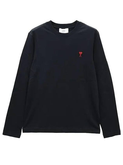 Chain Stitch Heart Logo Long Sleeve T-Shirt Black - AMI - BALAAN 2