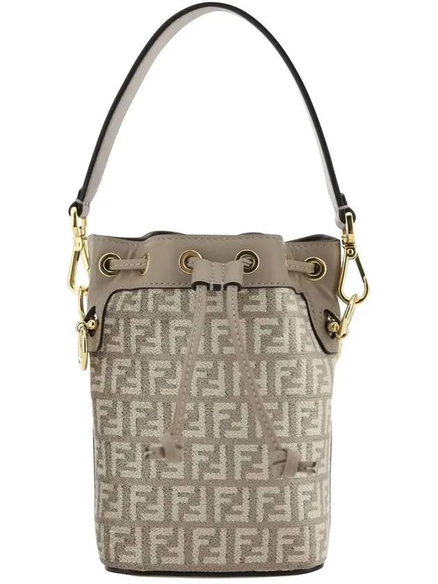 Mon Treso Leather Small Bucket Bag Dove Grey - FENDI - BALAAN 3