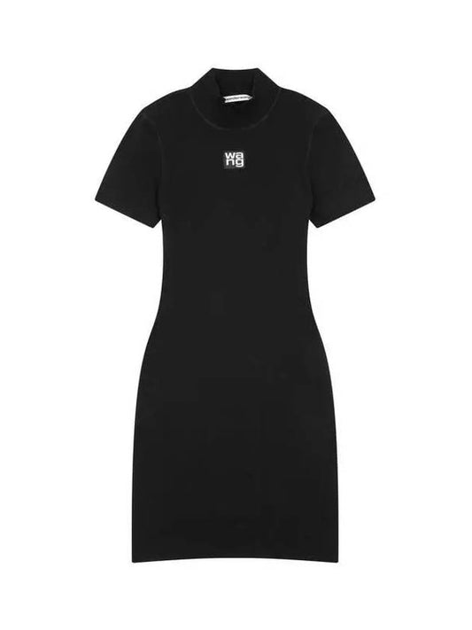 t logo patch mock neck dress black 270588 - ALEXANDER WANG - BALAAN 1