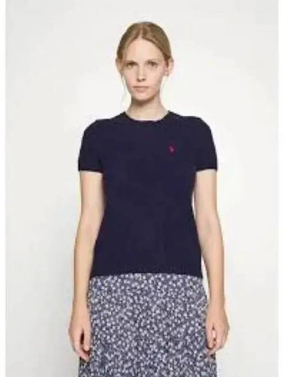 Cable Wool Cashmere Short Sleeve Knit Top Navy - POLO RALPH LAUREN - BALAAN 2