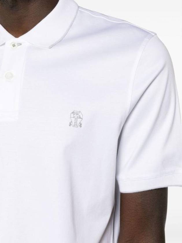 Embroidered Logo Cotton Short Sleeve Polo Shirt White - BRUNELLO CUCINELLI - BALAAN 5