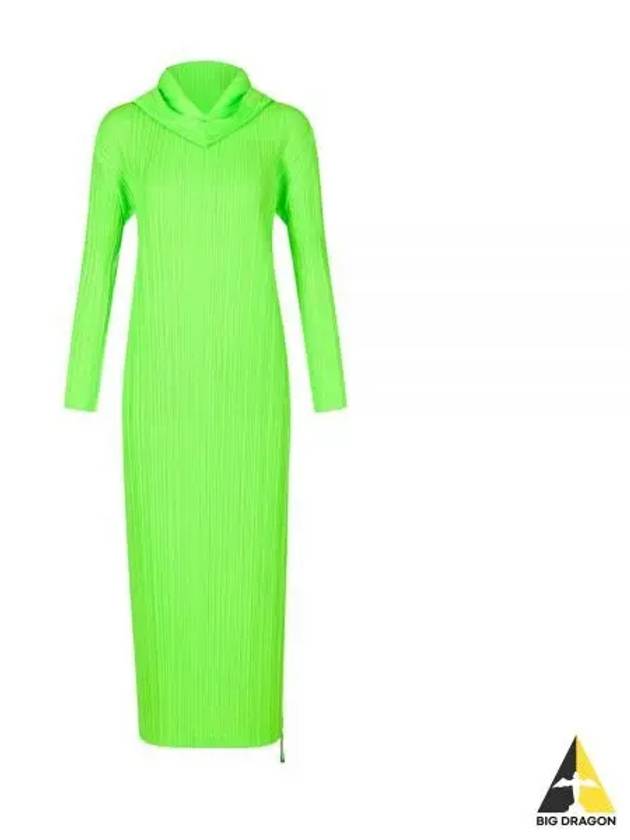 Pleated Hooded Long Dress Green - ISSEY MIYAKE - BALAAN 2