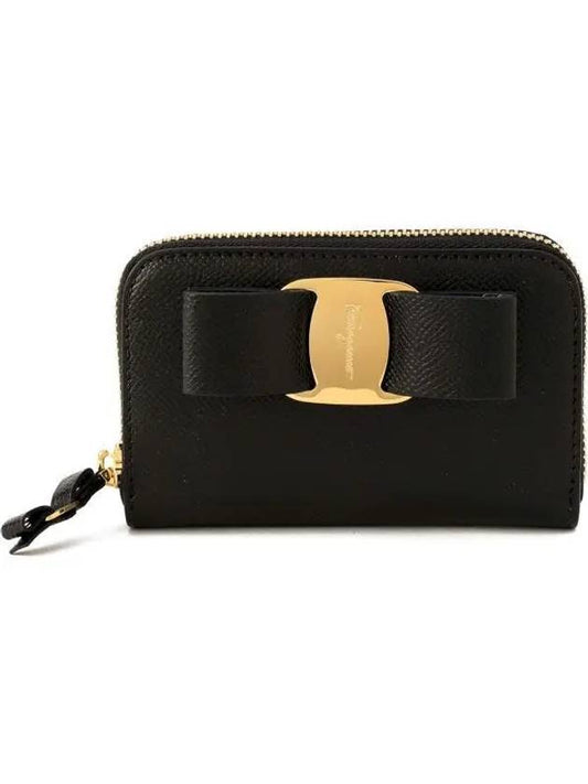 Vara Bow Zipper Card Wallet Black - SALVATORE FERRAGAMO - BALAAN 2