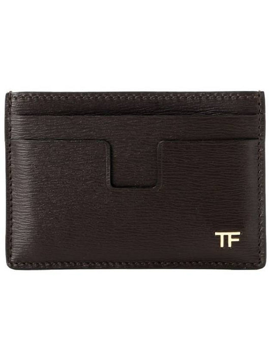 Men's Gold TF Logo Card Wallet Dark Brown - TOM FORD - BALAAN 2