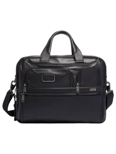 Alpha Expandable Organizer Laptop Briefcase Black Leather - TUMI - BALAAN 1