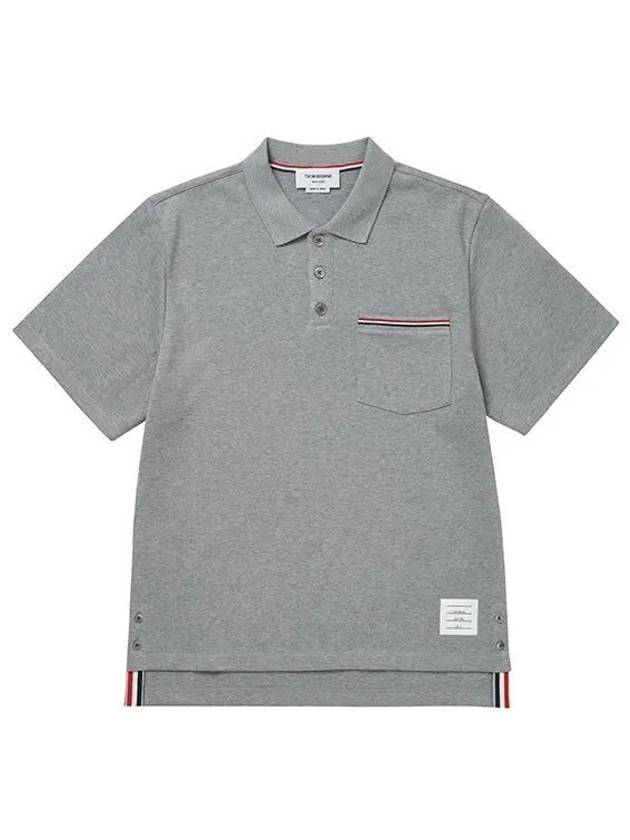 RWB Pocket Interlock Cotton Short Sleeve Polo Shirt Grey - THOM BROWNE - BALAAN 2