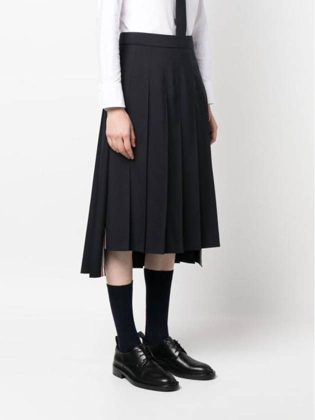 4 Bar Logo Plain Weave Wool Pleated Skirt Navy - THOM BROWNE - BALAAN 3