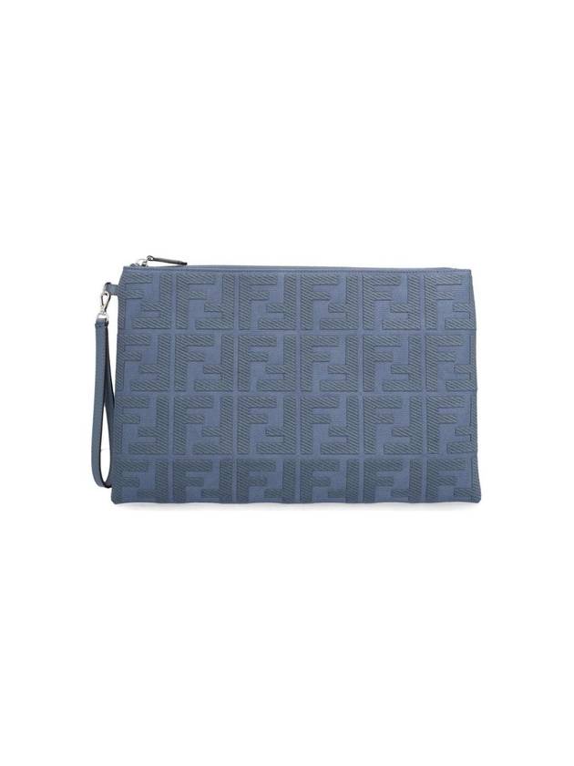 FF Logo Flat Large Clutch Bag Blue - FENDI - BALAAN 1