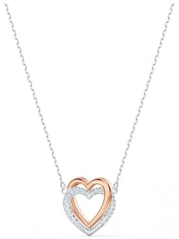 Hyperbola Double Heart Crystal Pendant Necklace Silver - SWAROVSKI - BALAAN 4