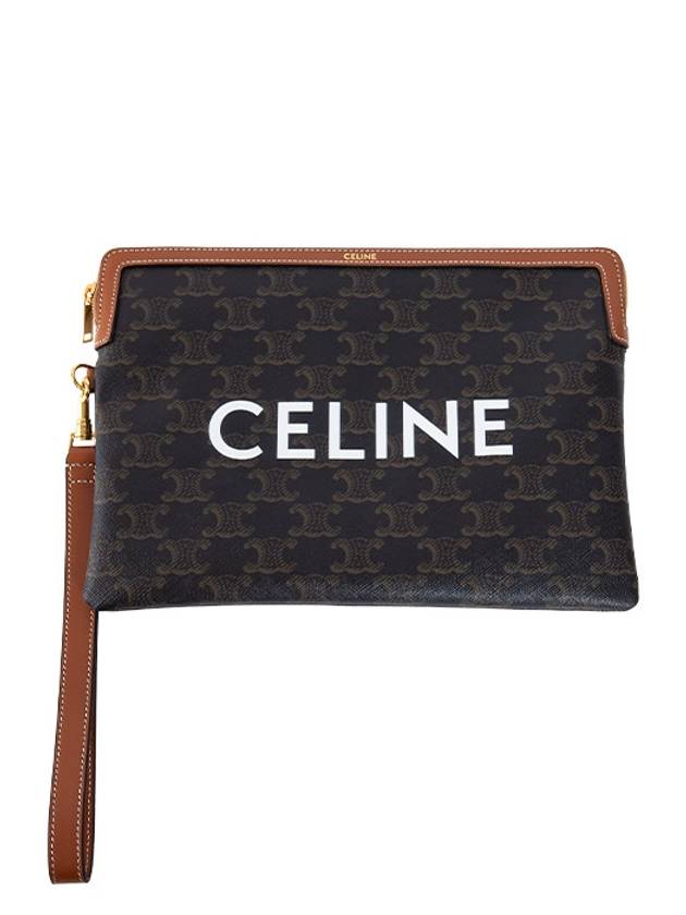 Small Pouch With Strap Signature In Triomphe Canvas With  Print Tan - CELINE - BALAAN 2