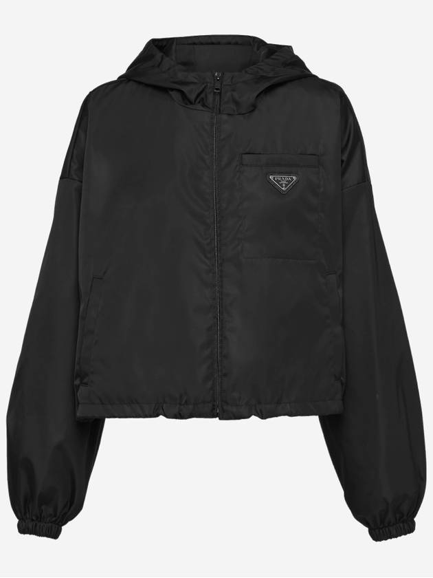 Re-Nylon Crop Hooded Jacket Black - PRADA - BALAAN 2