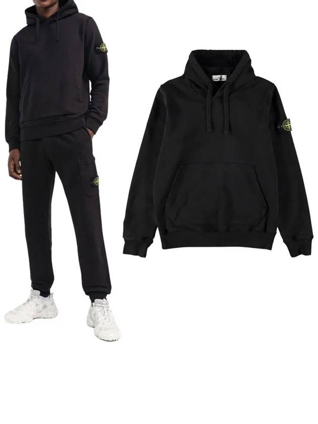 Wappen Patch Cotton Fleece Hoodie Black - STONE ISLAND - BALAAN 2