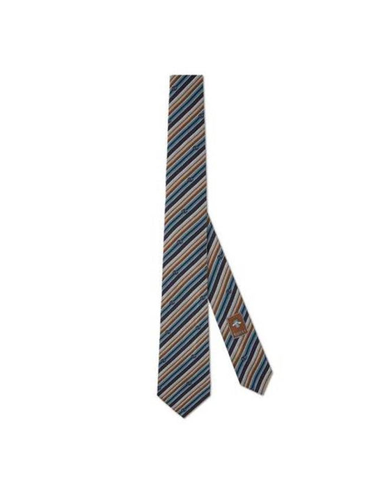 GG Logo Striped Silk Tie Navy Beige - GUCCI - BALAAN 1