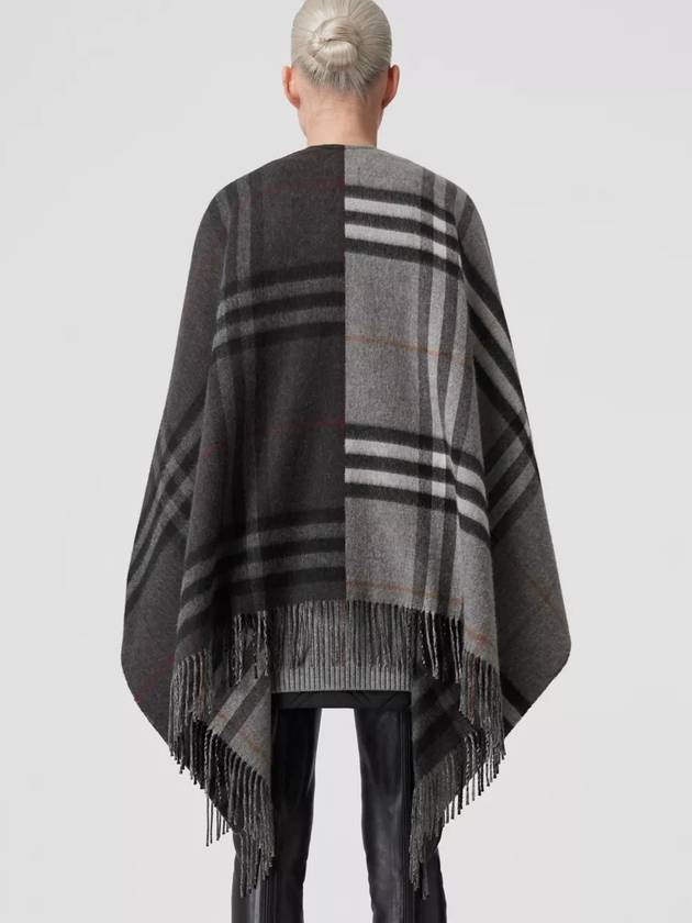 Wool Cashmere Jacquard Check Cape Black - BURBERRY - BALAAN 4