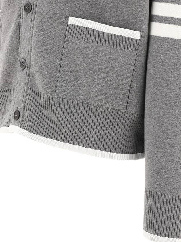 V-Neck Diagonal Armband Cardigan Grey - THOM BROWNE - BALAAN 5