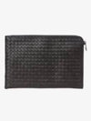 Intrecciato Weaving Zipper Clutch Bag Black Brown - BOTTEGA VENETA - BALAAN 2